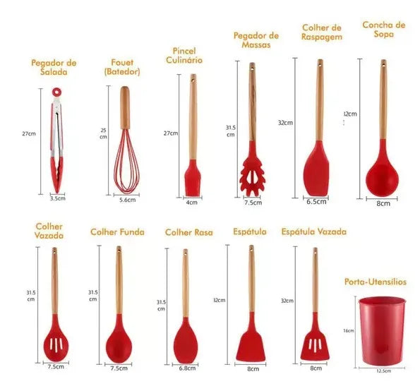 Kit de Utensílios de Cozinha em Silicone: Cozinhe com segurança e estilo!