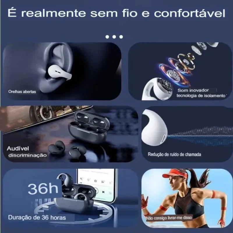 Fones de Ouvido Bluetooth com Gancho Intra-auricular: Som de Alta Qualidade e Conforto Duradouro